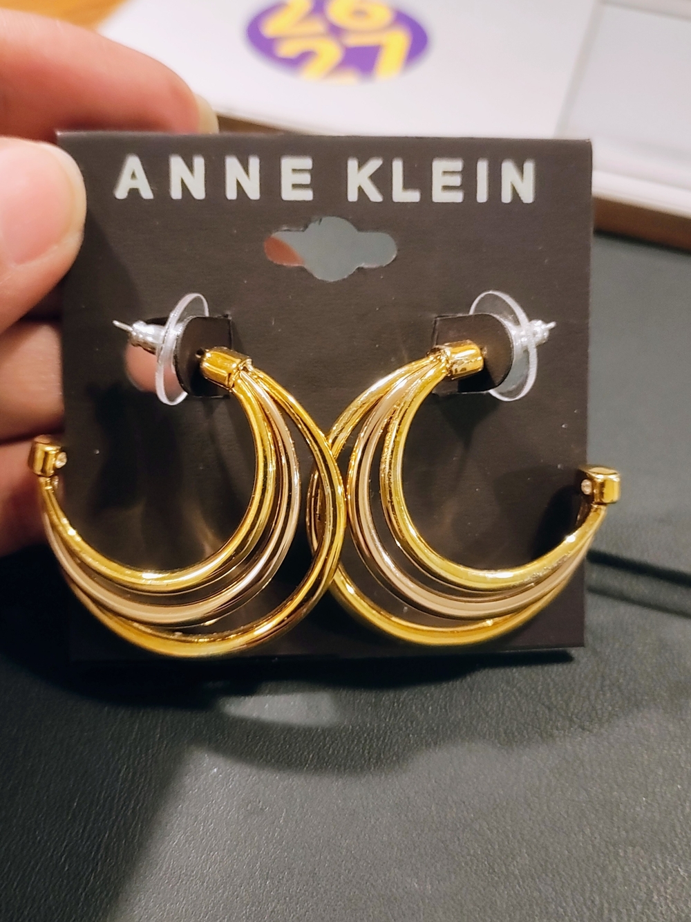 Anne Klein Gold-Tone Triple Hoop Earrings with Shiny Finish
